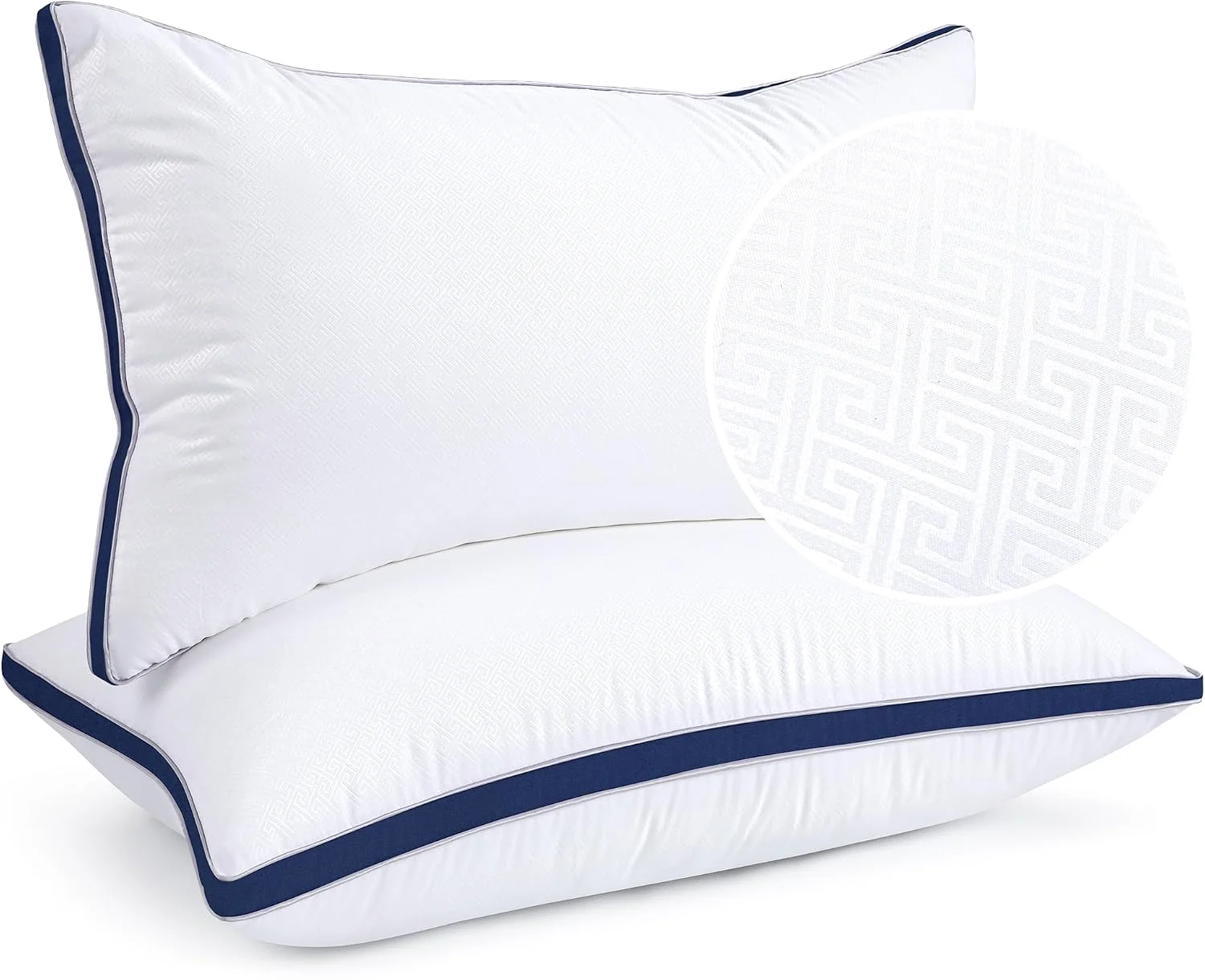 Viewstar gusseted firm support pillows with navy piping